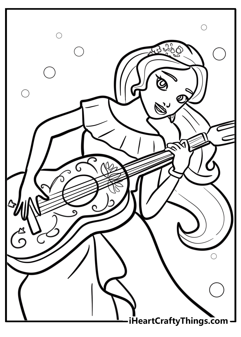 Elena playing guitar fun printable coloring sheet