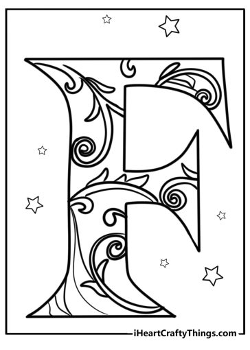 Fancy letter f with intricate patterns coloring page