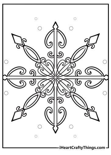 Fancy snowflake with artistic curves fun coloring sheet