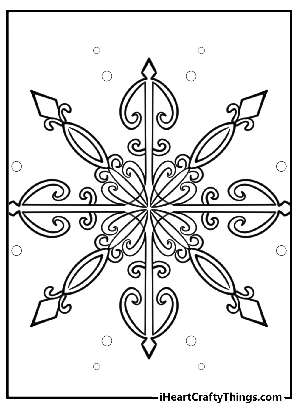 Fancy snowflake with artistic curves fun coloring sheet