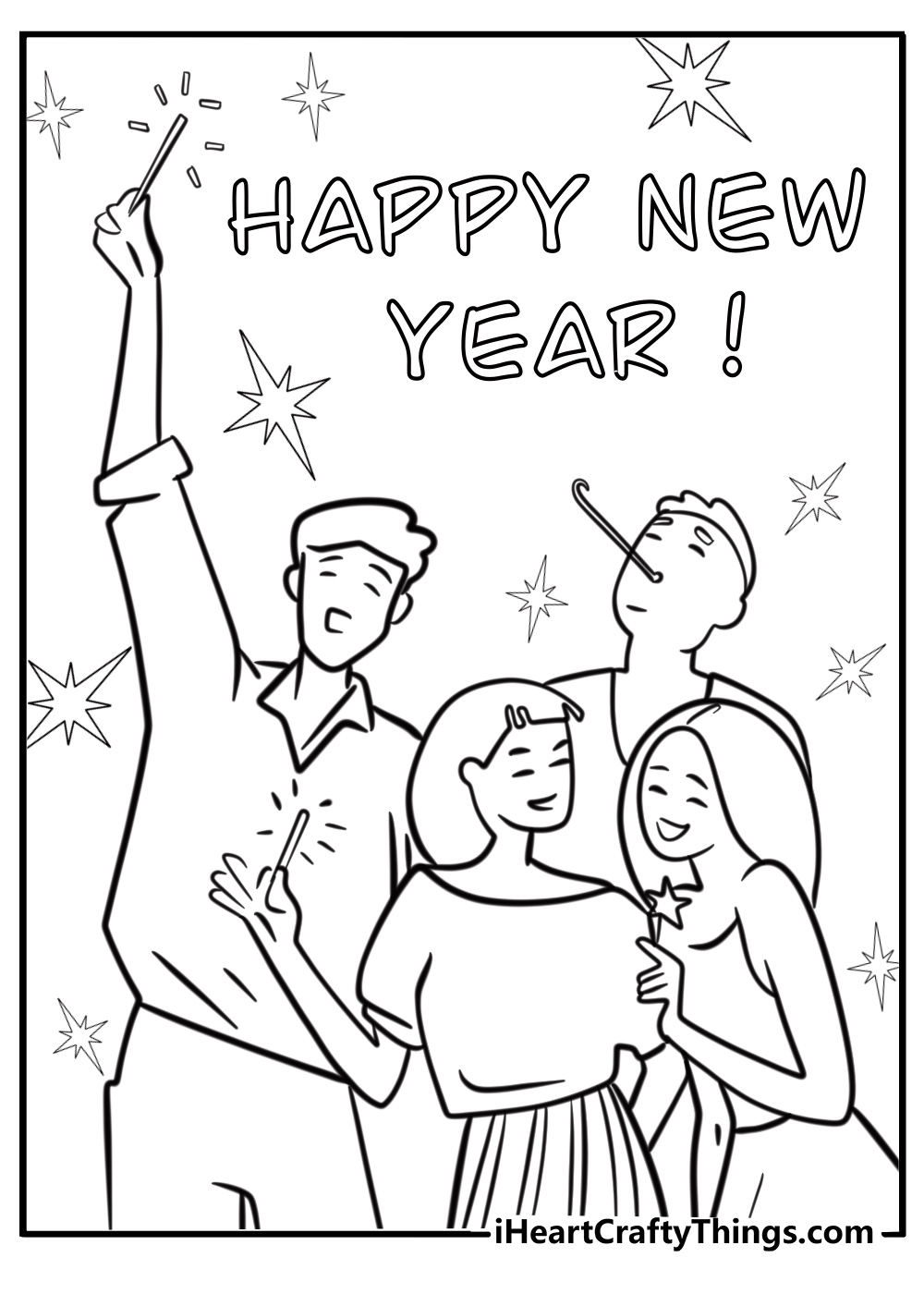 Festive new year's eve party scene detailed coloring sheet