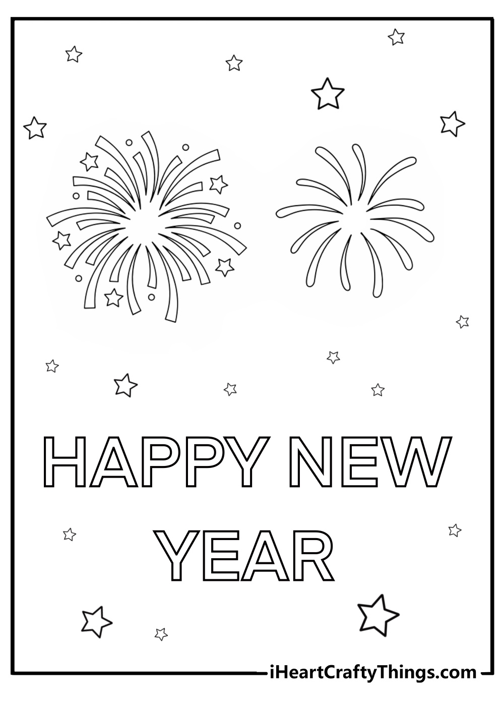 Fireworks in the night sky new year coloring sheet