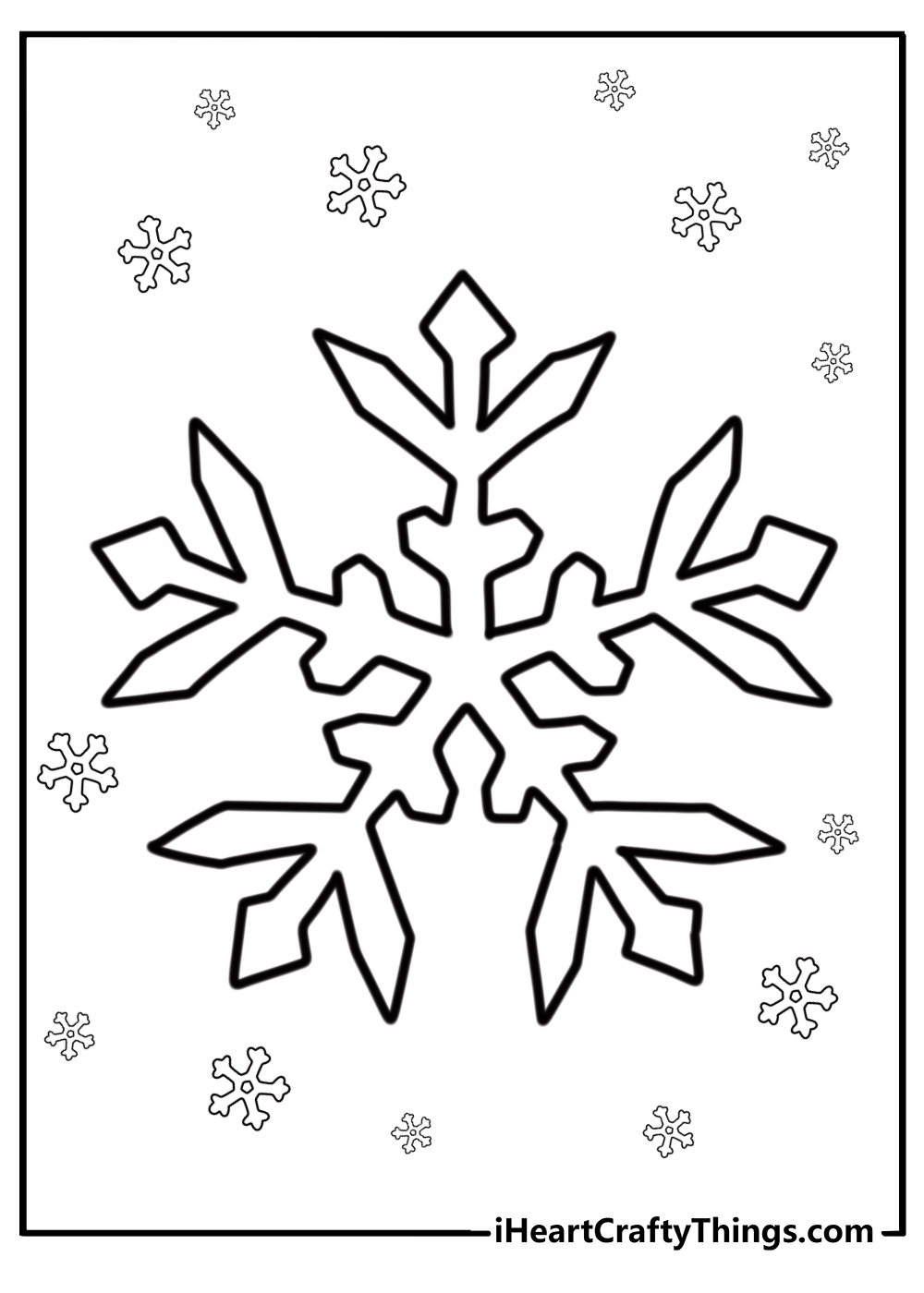 Geometric snowflake with clean lines detailed coloring sheet