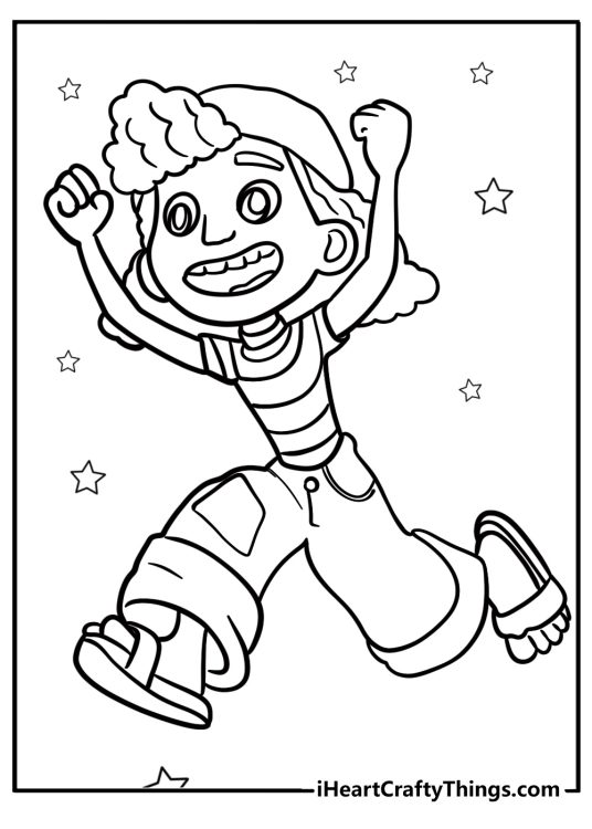 Giulia cheering during the race fun luca coloring sheet for kids