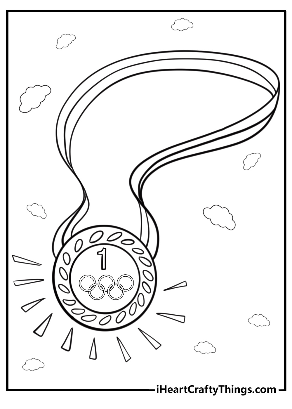 Gold medal with olympic rings free coloring page pdf