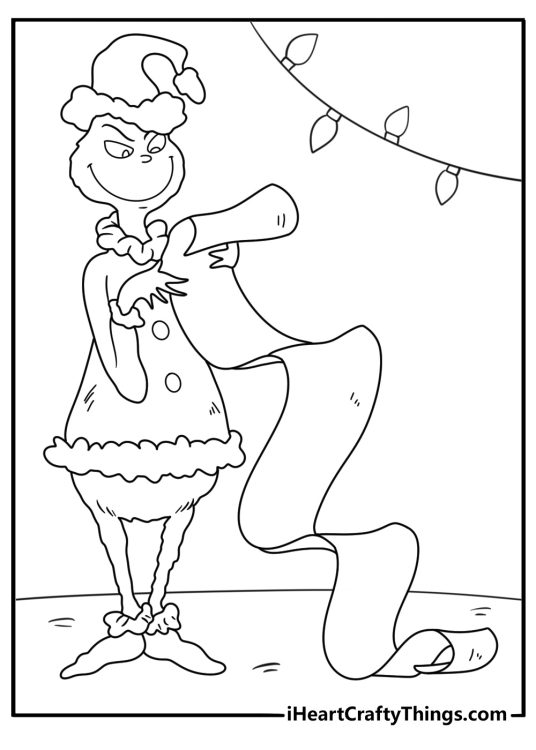 grinch reading a long naughty list coloring page printable