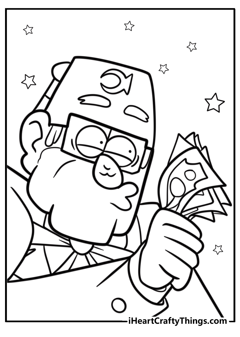 Grunkle stan holding his cash detailed coloring sheet