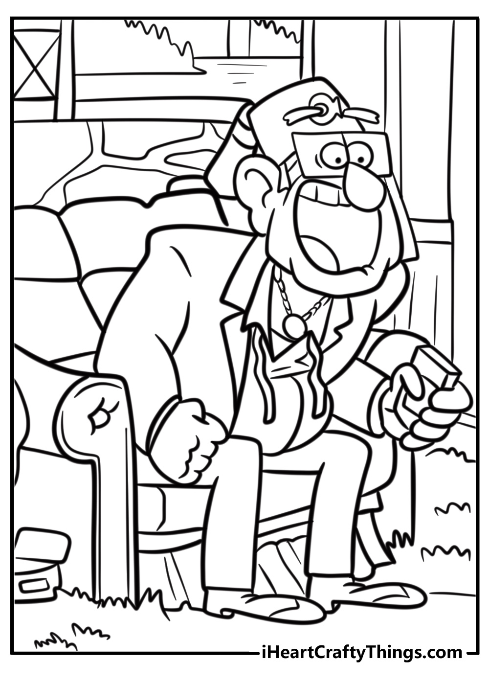 Grunkle stan in his mystery shack detailed coloring sheet