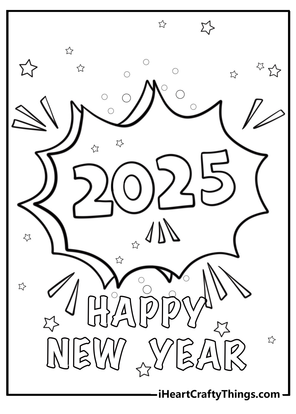 Happy new year 2025 coloring page for kids