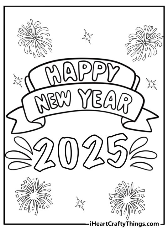 Happy new year banner fun printable coloring sheet