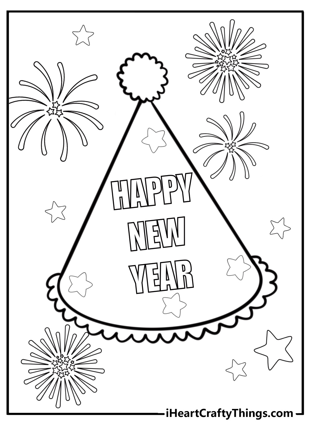 Happy new year greeting card detailed coloring sheet