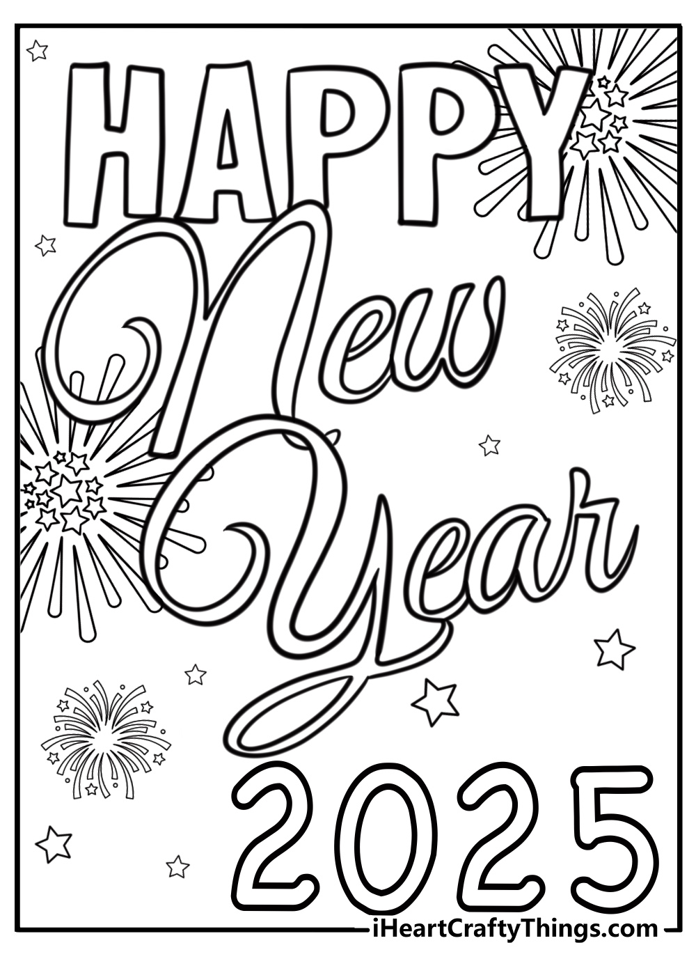 Happy new year poster design detailed coloring sheet