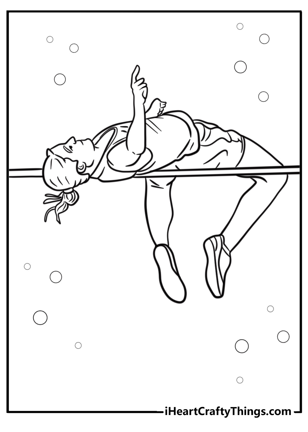 High jumper clearing the bar in olympic event detailed coloring sheet