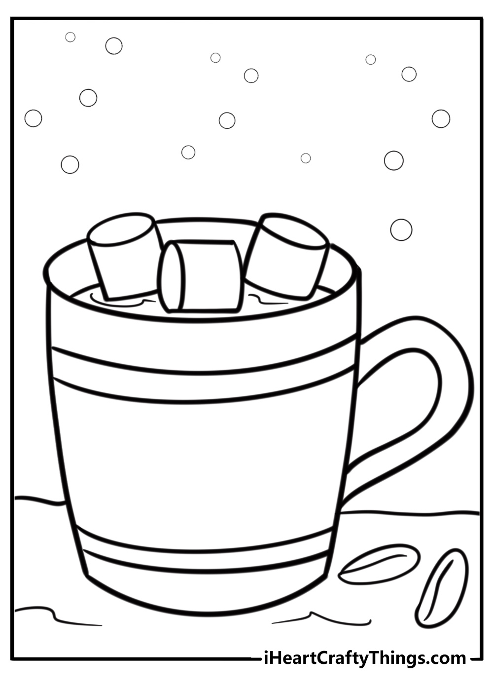 Hot chocolate mug with marshmallows free winter coloring page