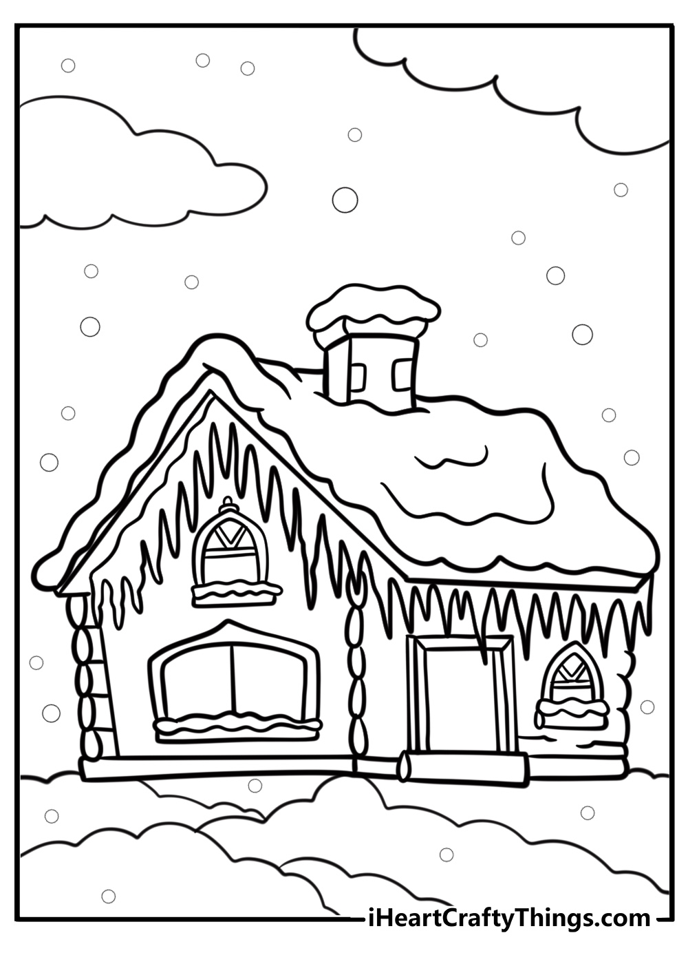 Icicles hanging from a roof detailed winter coloring sheet