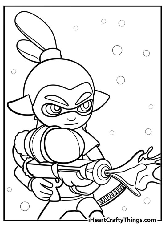 Inkling boy spraying colorful ink fun printable coloring sheet