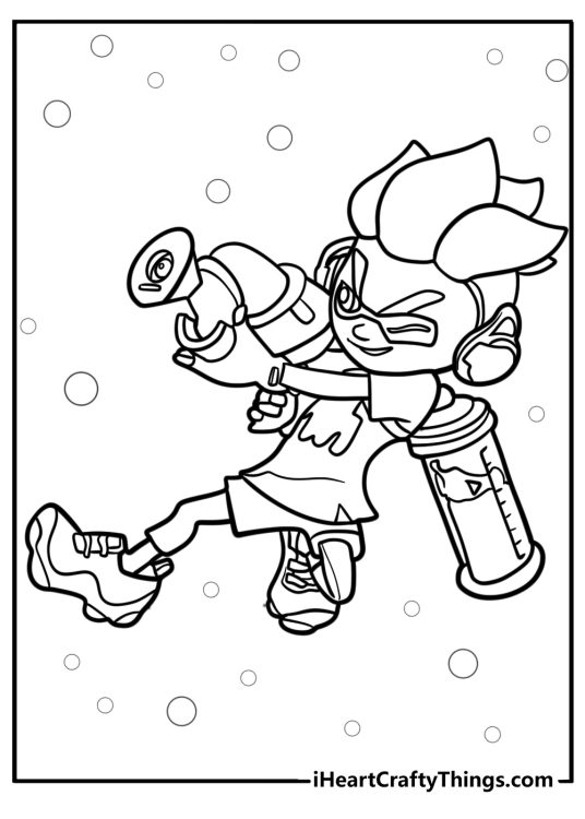 Inkling boy wearing headphones free printable coloring page