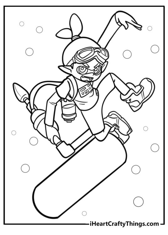Inkling boy with ink roller weapon coloring page for kids