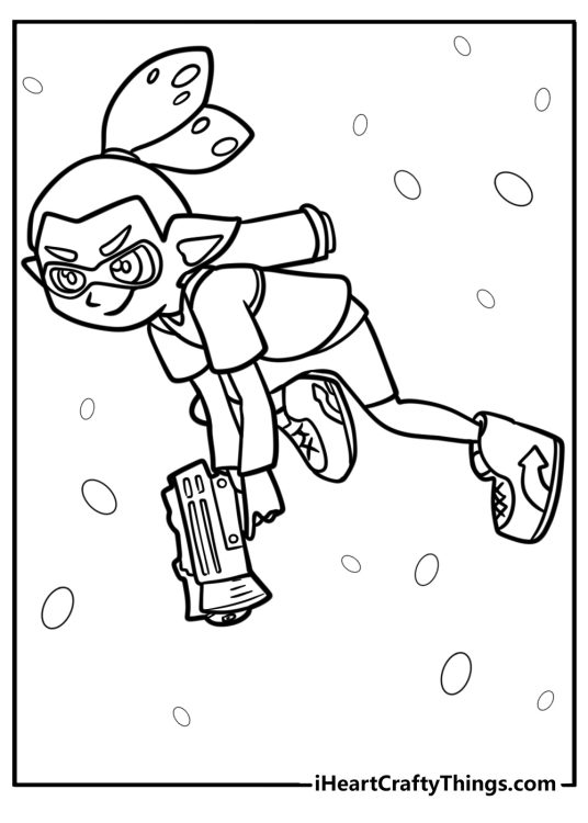 Inkling boy with splatter gun detailed splatoon coloring sheet