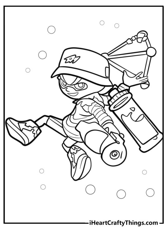 Inkling character with ink grenades printable coloring page