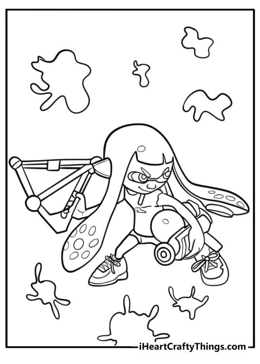 Inkling girl holding an ink bomb detailed coloring sheet