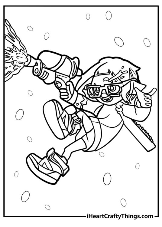 Inkling girl spraying ink free coloring page pdf