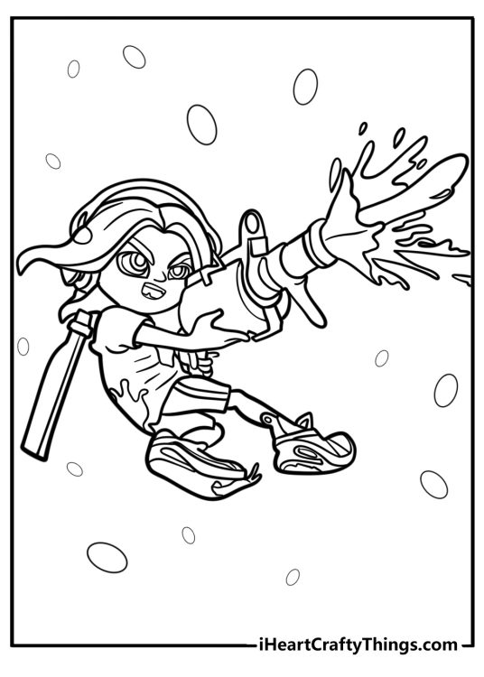 Inkling girl with paint splatters free coloring page pdf