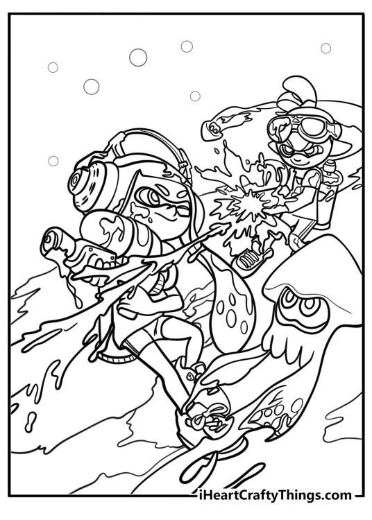 Inkling team battling in a turf war coloring page