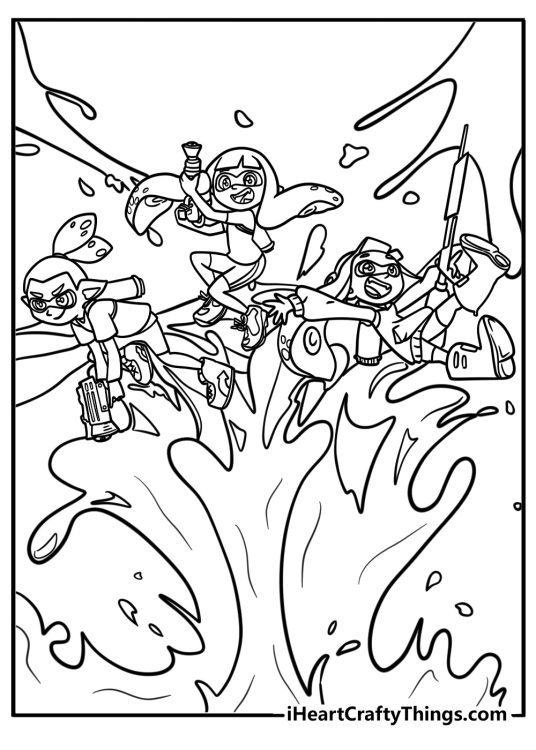 Inkling team celebrating victory fun splatoon coloring sheet