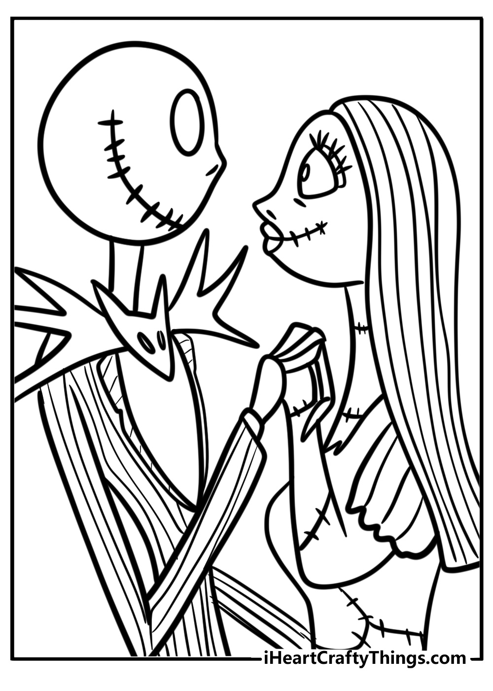 Jack and Sally holding hands coloring page