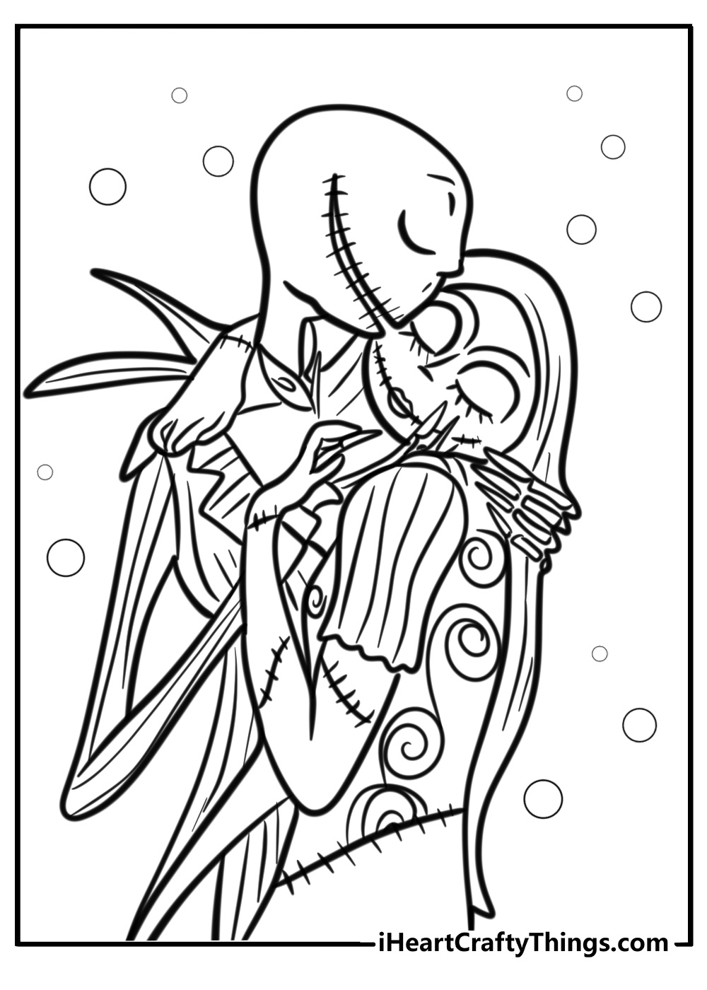 Jack skellington and sally hugging coloring page