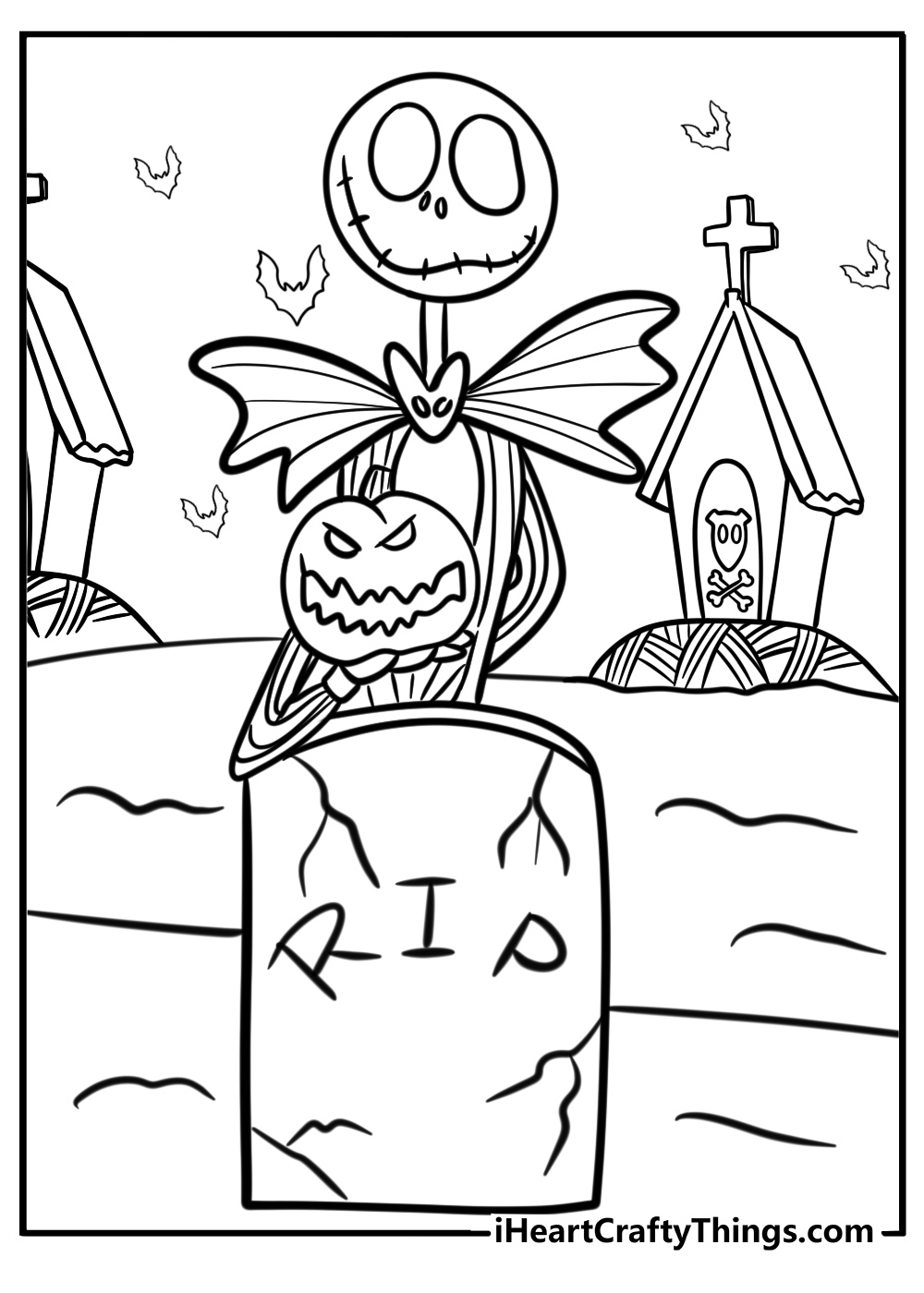 Jack skellington in the graveyard detailed coloring sheet