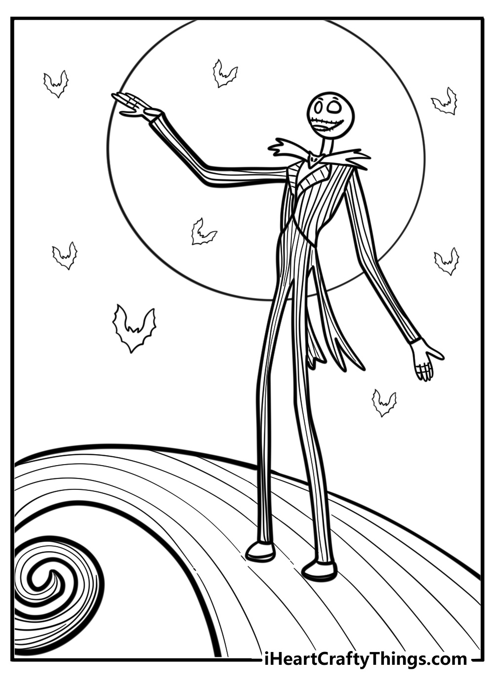 Jack skellington on a spiral hill fun coloring sheet