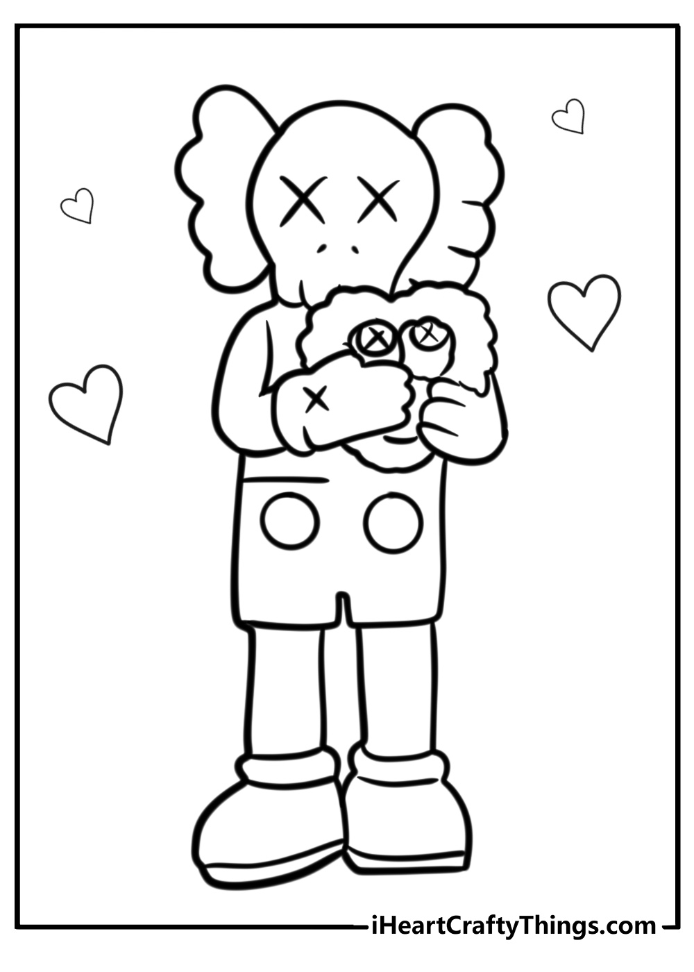 Kaws bff hugging a heart detailed coloring sheet