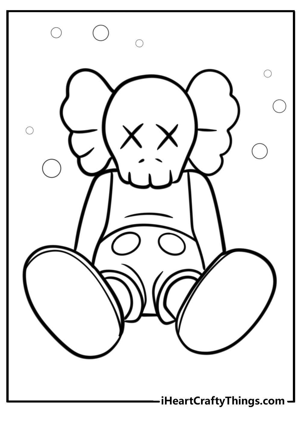 Kaws companion leaning back coloring page for kids.