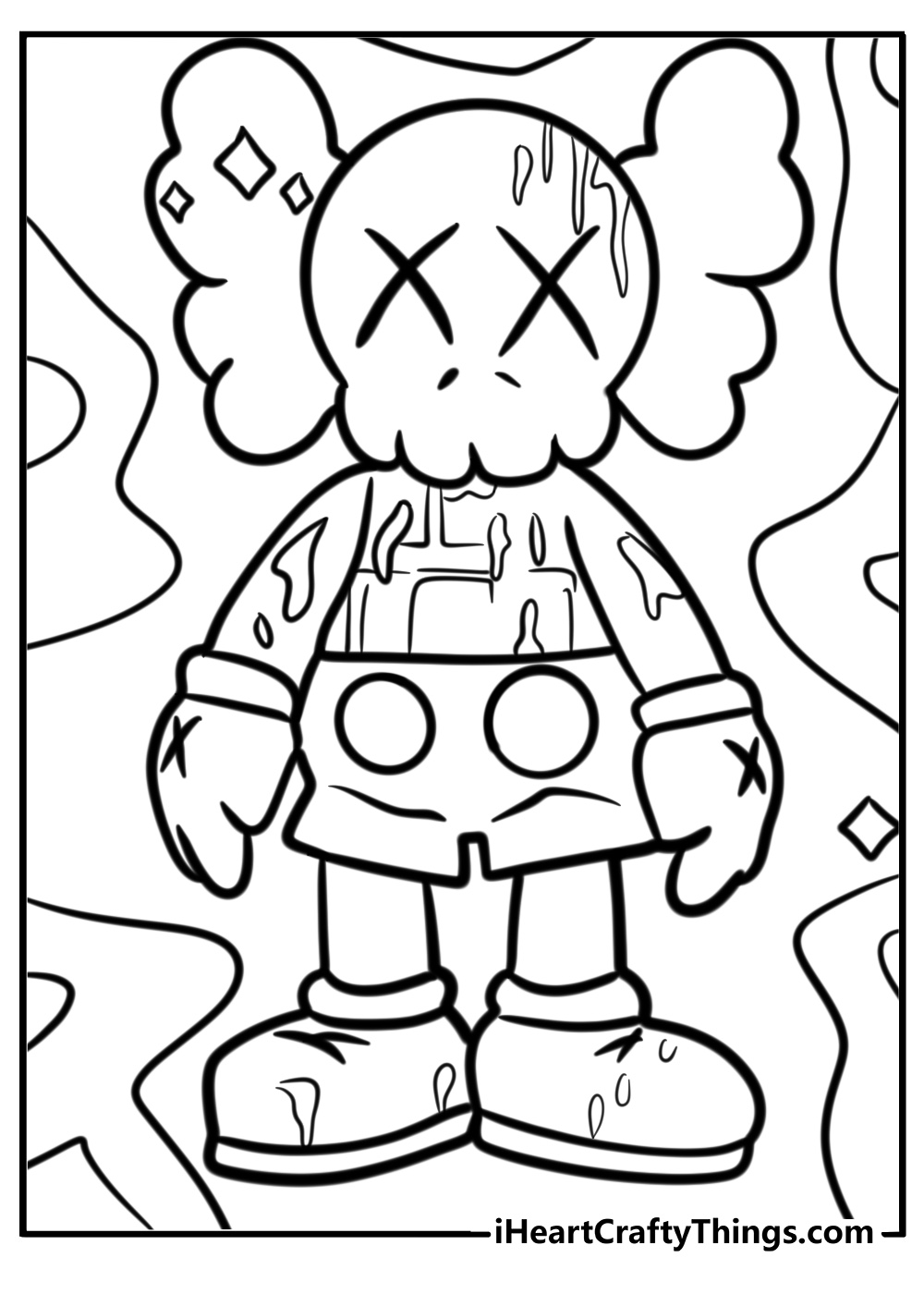 Kaws design with graffiti look fun coloring sheet