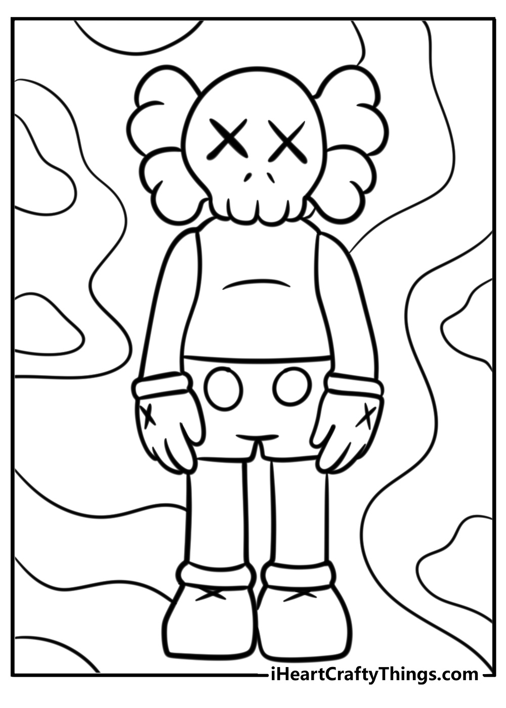 Kaws figure in iconic pose coloring page