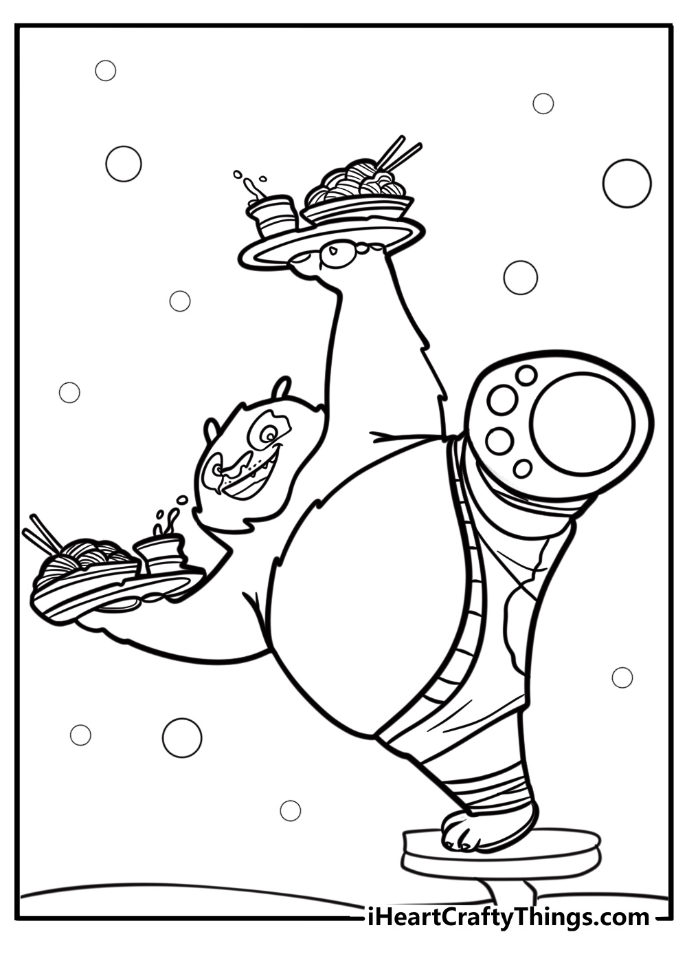 Kung fu panda po balancing noodles fun printable coloring sheet