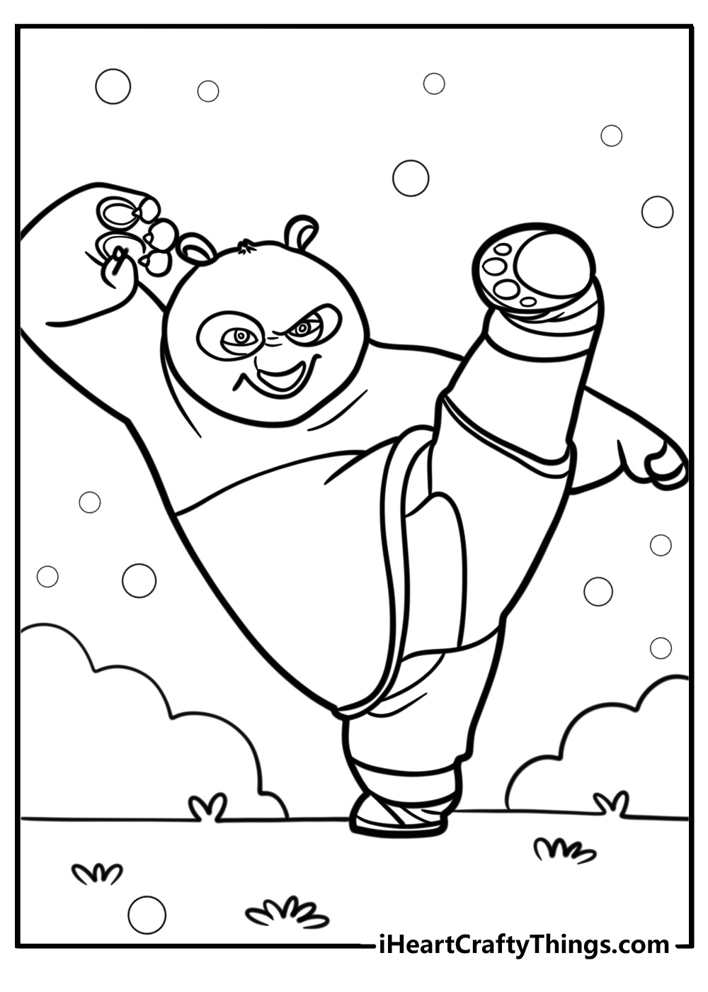 Kung fu panda po doing a kung fu kick fun coloring sheet