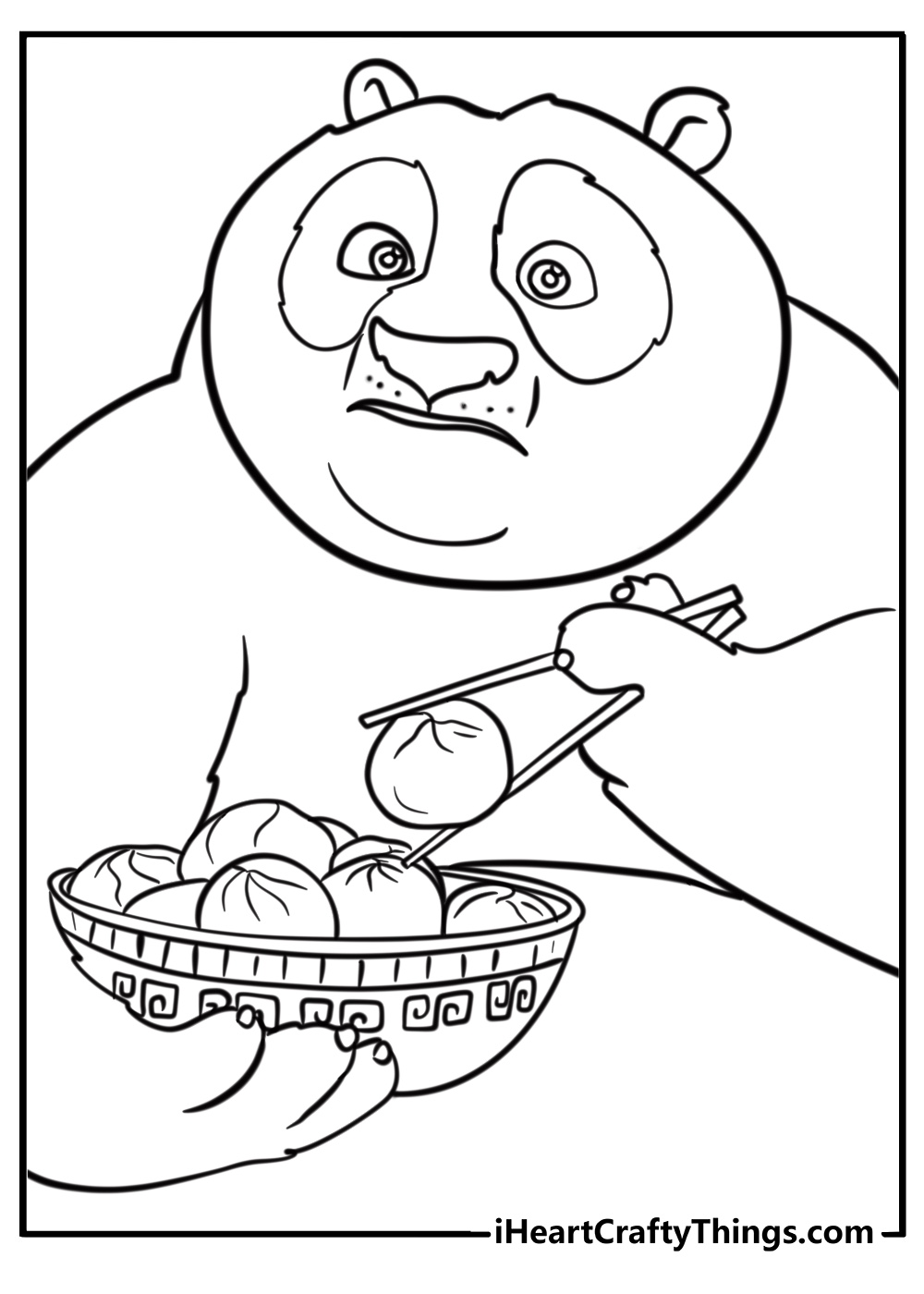 Kung fu panda po holding dumplings detailed coloring sheet