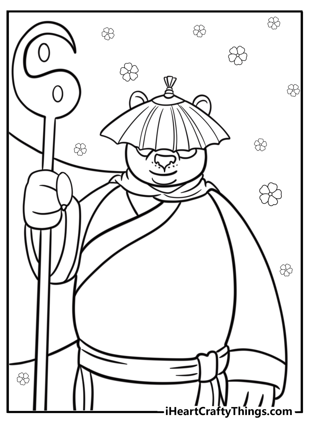 Kung fu panda po holding his dragon warrior staff detailed sheet