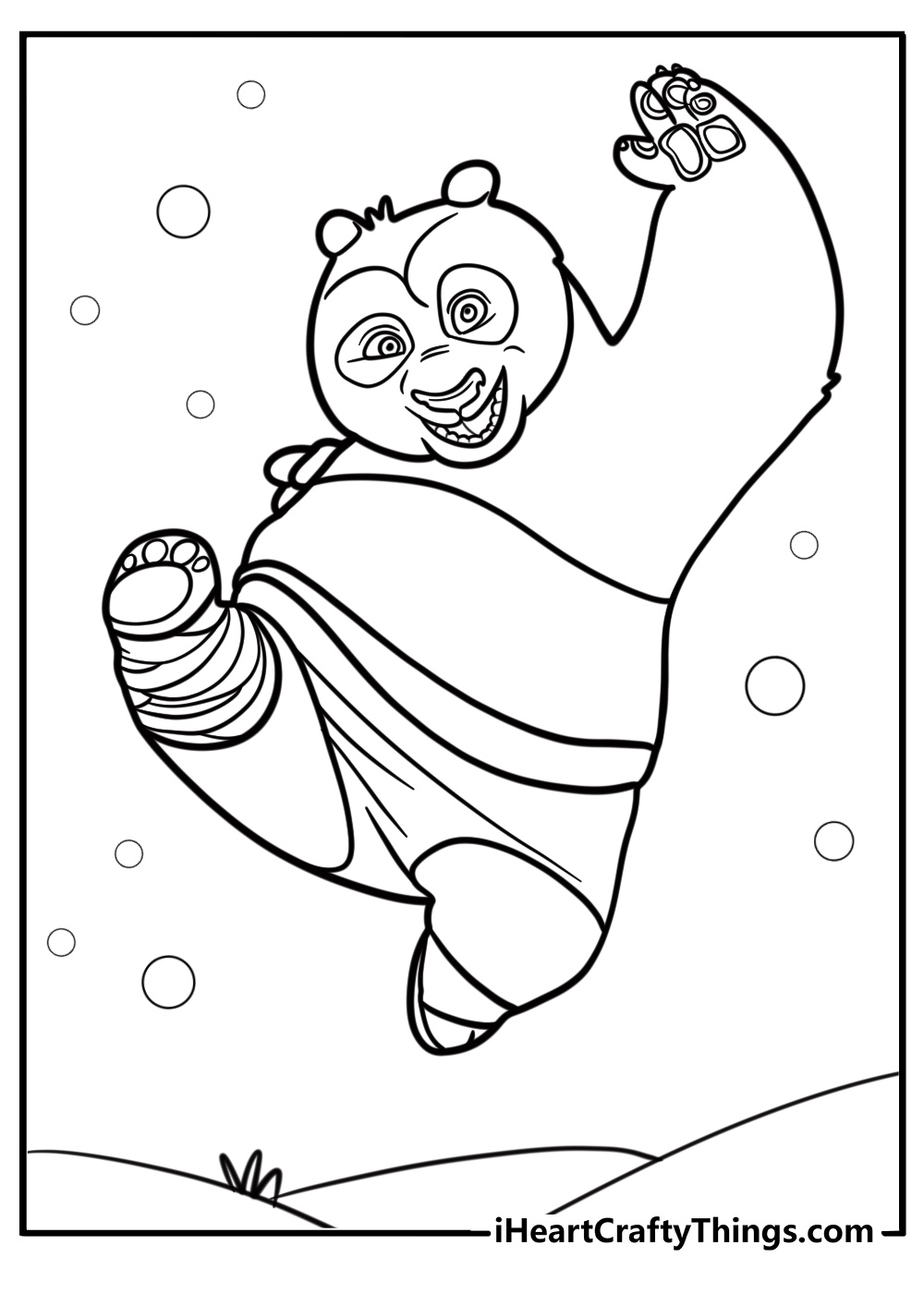 Kung fu panda po jumping with joy free printable coloring page