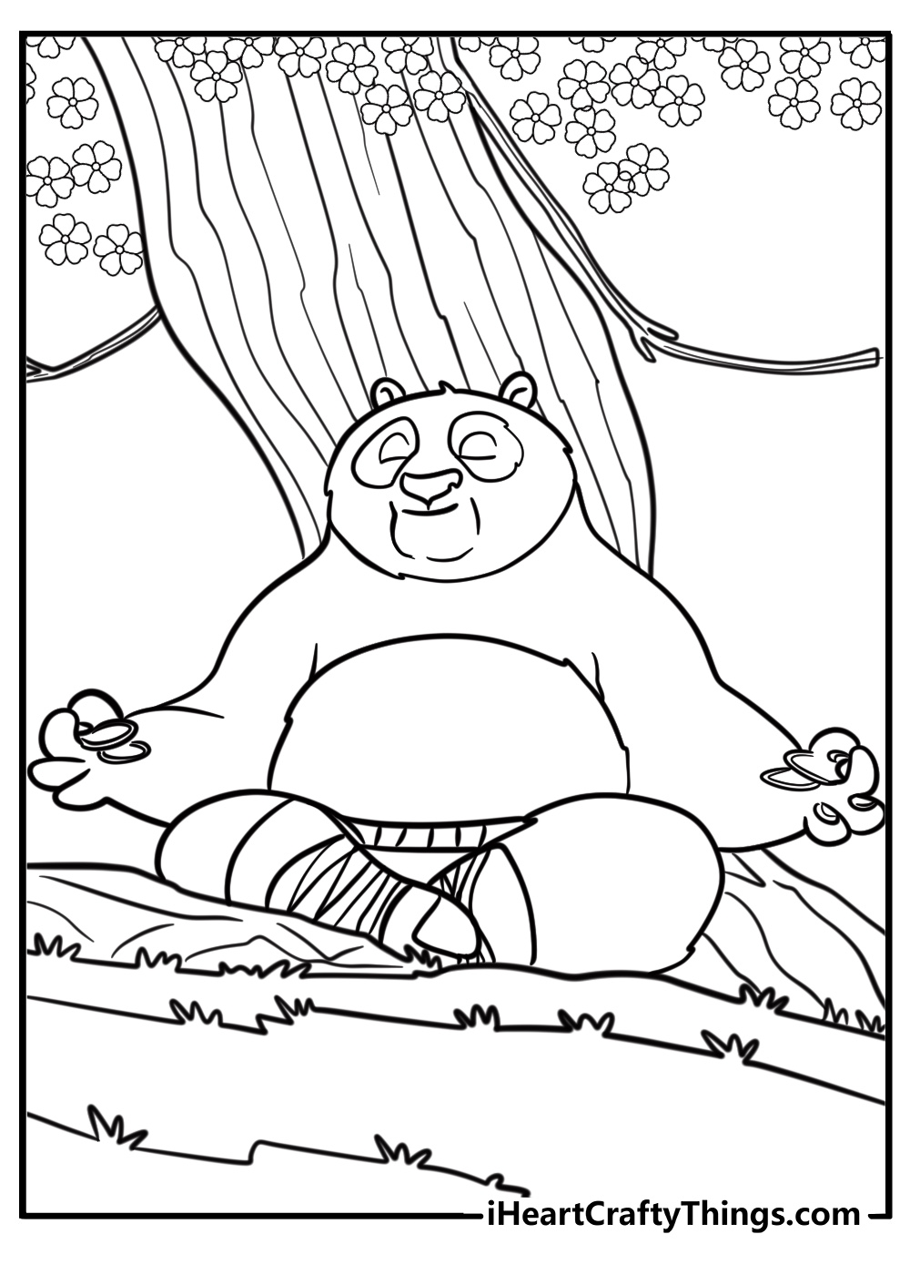 Kung fu panda po relaxing under a tree coloring page for kids