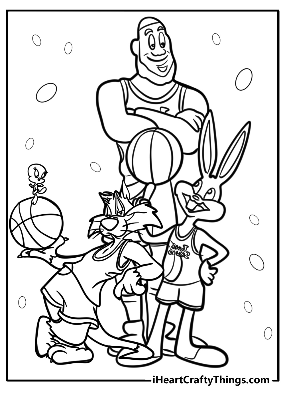 Lebron James and the looney tunes squad free coloring page pdf