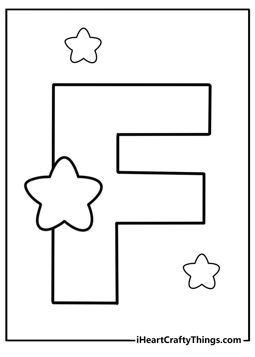 Letter f surrounded by stars coloring page for kids