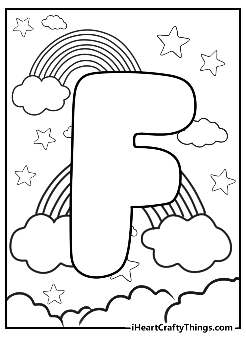 Letter f with a rainbow background printable coloring page