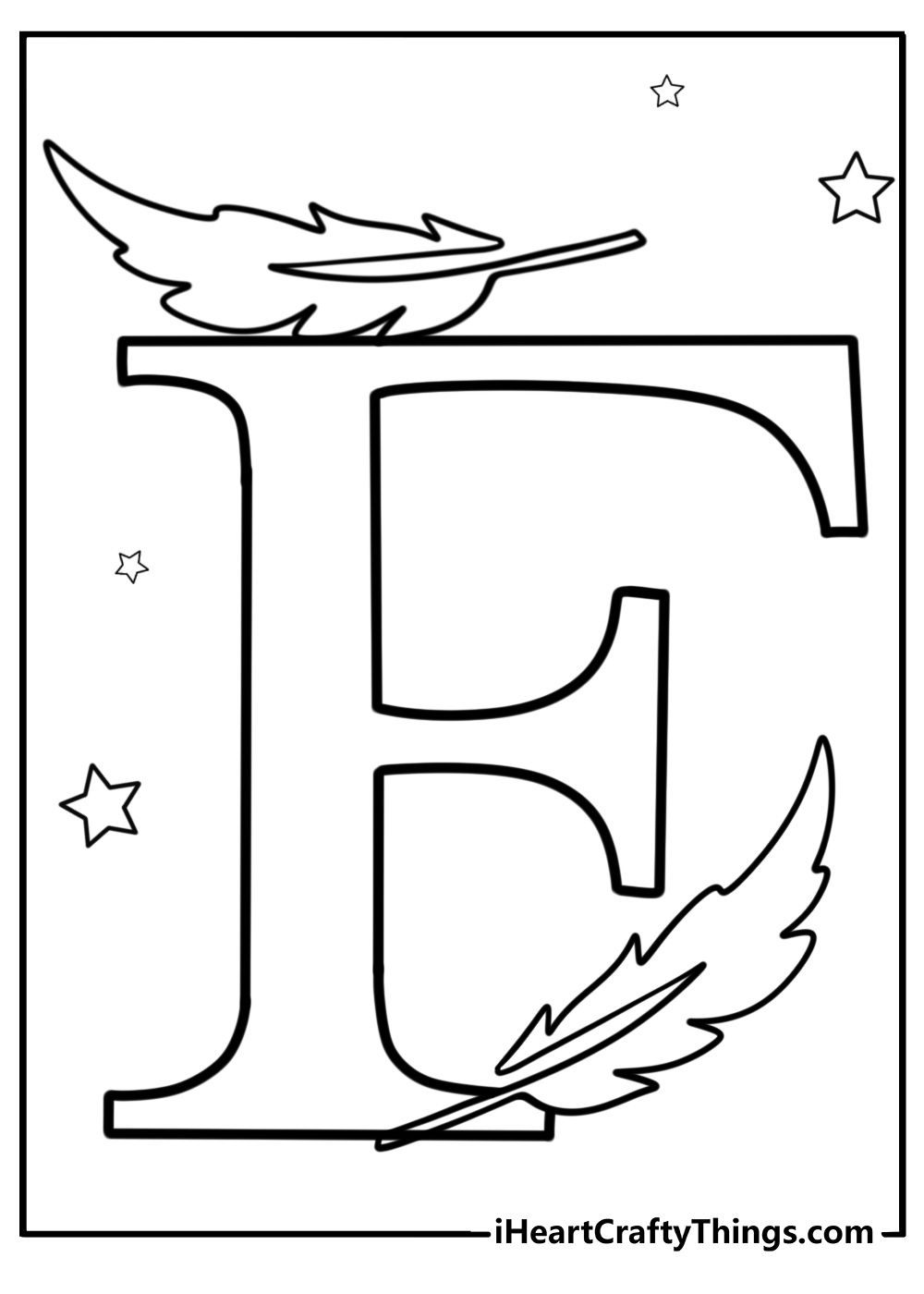 Letter f with feathers detailed coloring sheet