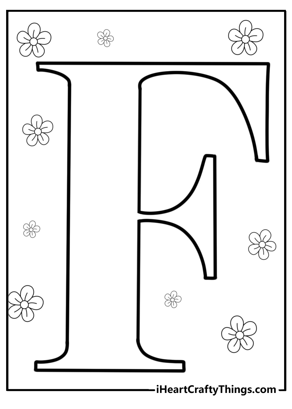 Letter f with flowers around it free coloring page pdf