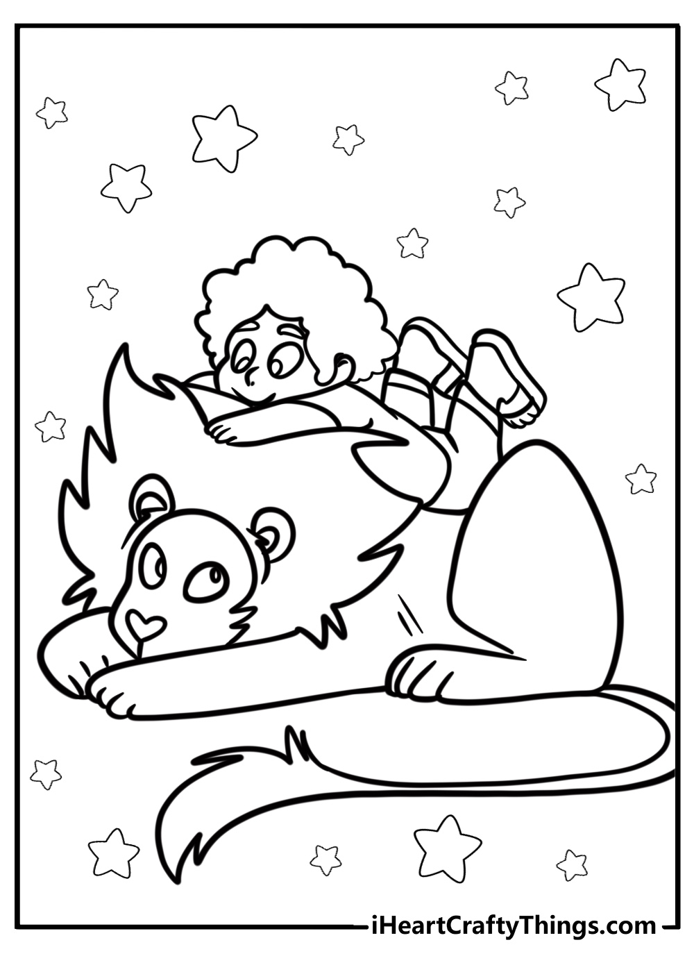 Lion and steven in a magical scene steven universe coloring page