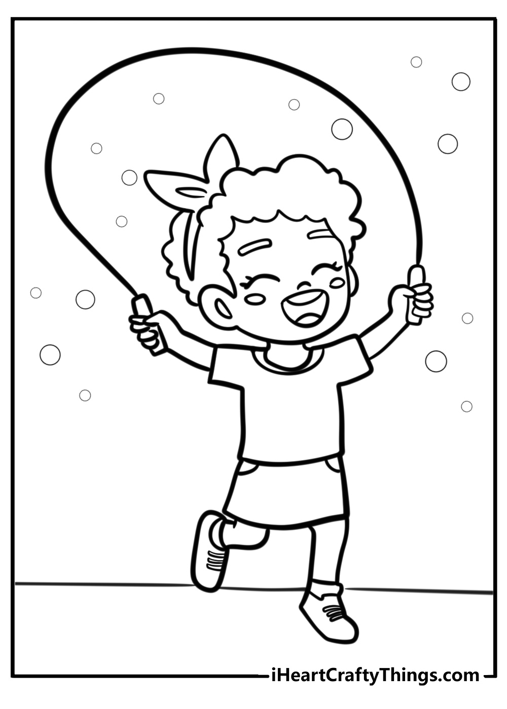 Little black girl jumping rope free printable coloring page